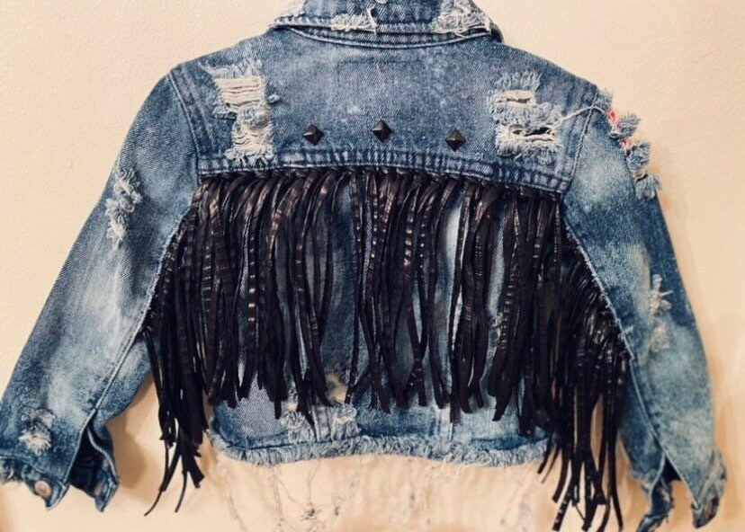 【COLOR iN ID】Tri fringe denim Metallic Black Full Fringe - Etsy