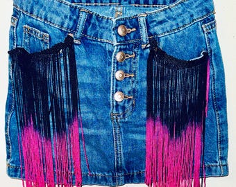 Fringe Denim Skirt