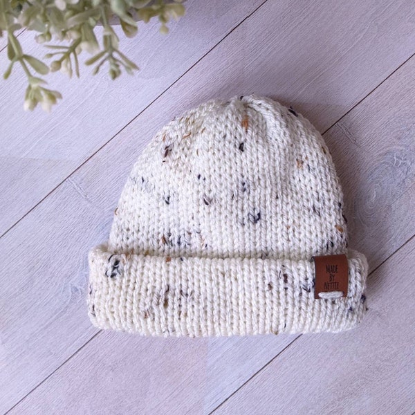 KNITTED BABY BEANIE Hat | Reversible | Double Layer | Premium Aran Wool Hat | New Baby Gift | Baby Hat | Toddler Hat | Choice of 12 Colours