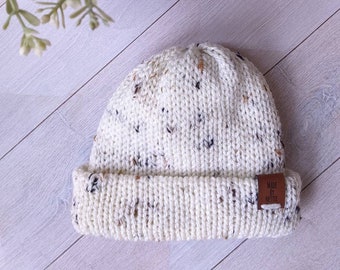 KNITTED BABY BEANIE Hat | Reversible | Double Layer | Premium Aran Wool Hat | New Baby Gift | Baby Hat | Toddler Hat | Choice of 12 Colours