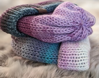 KNITTED BABY BEANIE Hat | Reversible | Double Layer | Woolly Hat | New Baby Gift | Baby Hat | Toddler Hat | Newborn | Choice of 2 Colours