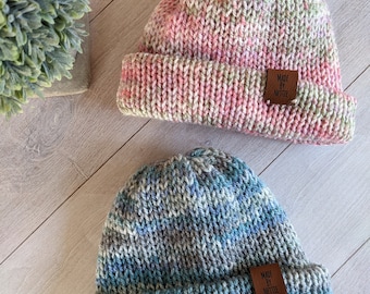 KNITTED BABY BEANIE Hat | Reversible | Double Layer | Woolly Hat | New Baby Gift | Baby Hat | Toddler Hat | Newborn | Choice of 2 Colours