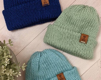 Bonnet en tricot pour bébé | Réversible | Double couche | Bonnet en laine | Nouveau cadeau pour bébé | Bonnet bébé | Bonnet pour tout-petit | Nouveau-né | Choix de 24 couleurs