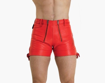 Red Leather Shorts - Etsy