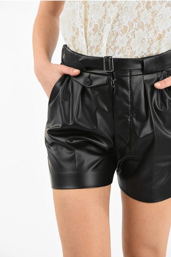 High Waisted Black Leather Look Shorts 