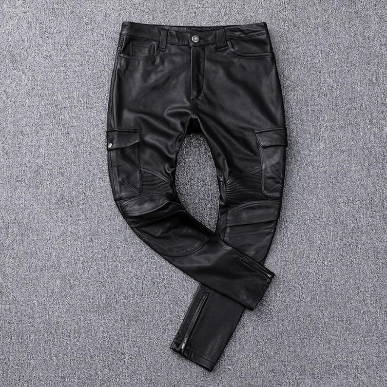 Mens Black Leather Moto Pants Real Sheep Skin Leather Pants | Etsy