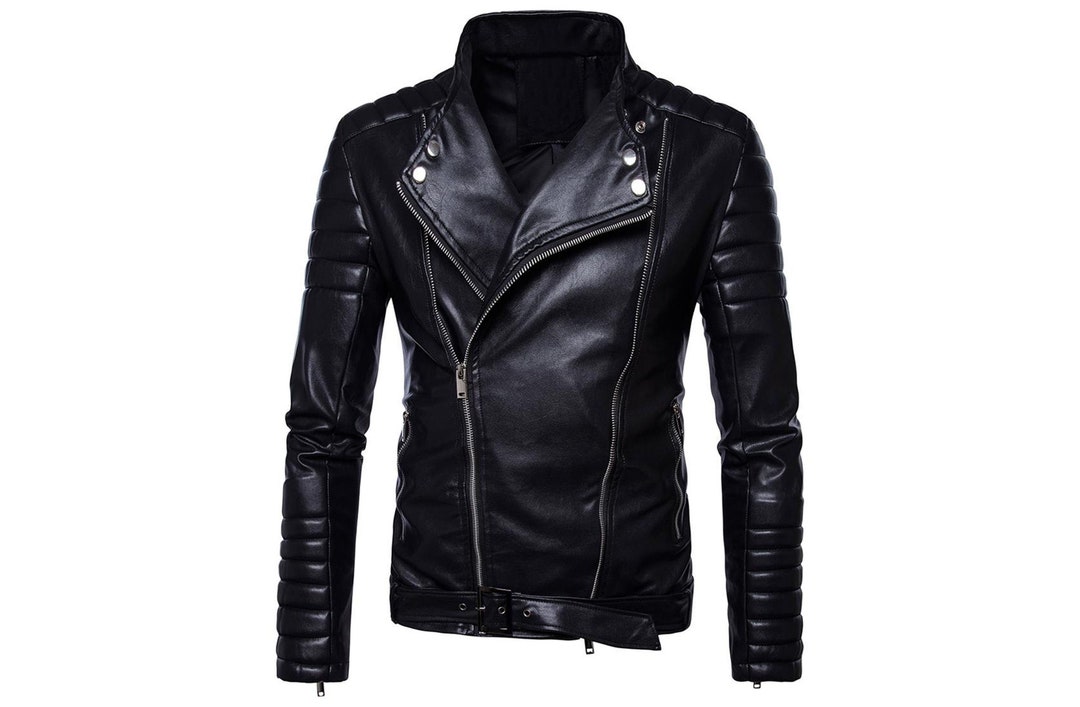 Black Real Leather Jacket Men New Trend 4 Zipper Brando Style - Etsy