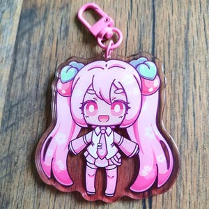 Sakura Hatsune Miku | 2.75in Double-Sided Clear Vocaloid Acrylic Keychain