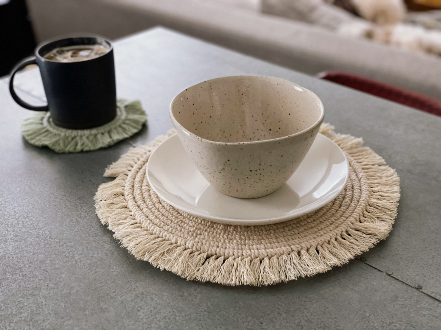 Gift Handmade Macrame Round Placemats Single Natural Cotton Kitchen Sets Decor Housewarming Boho