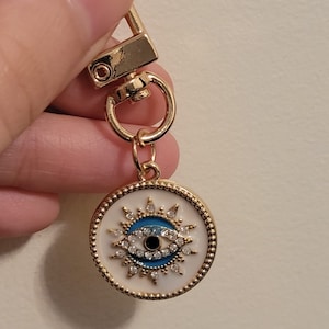 Beautiful evil eye style key ring / keychain charm token with gemstone design