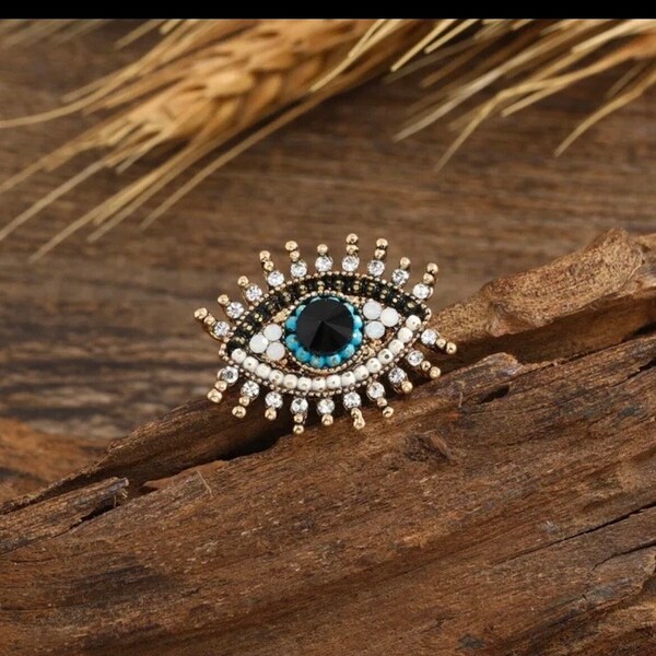 Handmade Luxury Turquoise Evil Eye Brooch - Crystal & Pearl