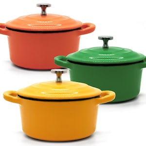 RJ Legend 8.5 oz Cast Iron Pot, Enameled Cast Iron Mini Pot, Round Mini Cocotte, 5.5-Inch Cast Iron Pot with Lid, 2 Or 3-Piece Cast Iron Set