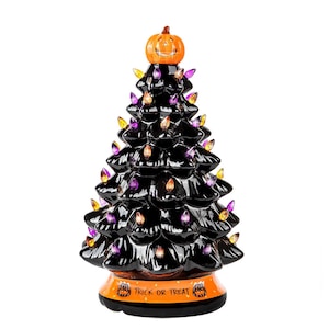 RJ Legend 15-Inch Or 9-Inch Ceramic Tree Decoration - Multicolor Bulbs - Black Tree - Handcrafted and Hand Painted - Glossy