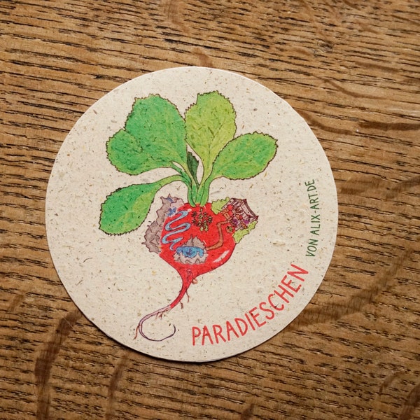 Graspapier Sticker Aufkleber Paradieschen Radieschen nachhaltig