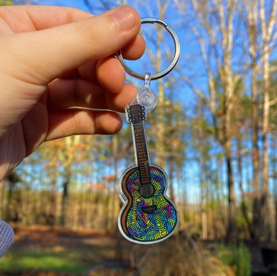 Trippy Acoustic Guitar Keychains Etsy