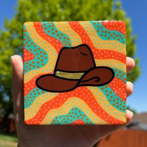 Trippy Resin-Coated Square Wooden Coasters