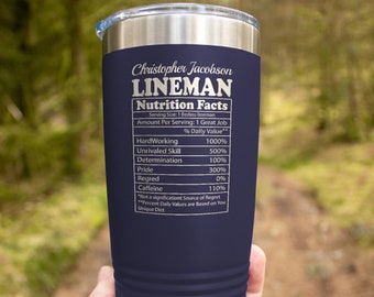 Personalized Lineman Tumbler: Laser Engraved 20 oz Steel Cup