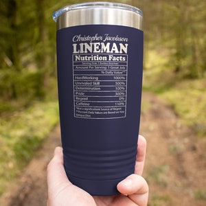 Personalized Lineman Tumbler: Laser Engraved 20 oz Steel Cup