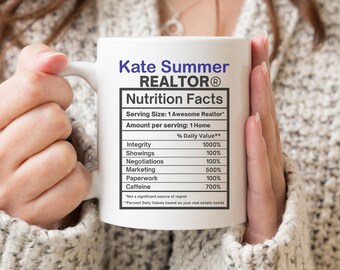 Personalized Realtor Mug: Nutrition Facts, Real estate agent mug, Closing Gift