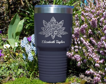 Personalized Lotus Mandala Tumbler, Engraved Floral Yoga Gift, 30 oz Polar Camel