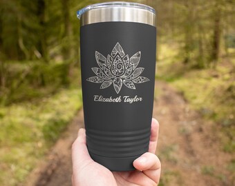 Engraved Lotus Mandala Stainless Steel Tumbler, Yoga Teacher Gift