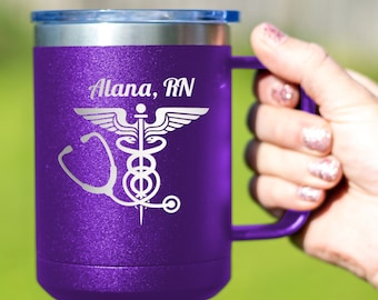 Personalized Nurse Tumbler Mug, Stethoscope Design, RN Gift, Graduation Nurse cup