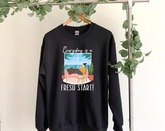 Fresh Start Sweatshirt mit Rundhalsausschnitt: Positives Zitat Self-Care-Pullover