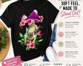 Frog Mushroom Shirt, Cottage core Graphic Tee, Whimsical Nature Shirt, Gift for Women