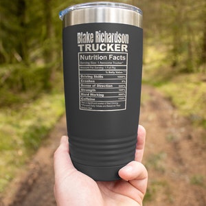 Personalized Laser engraved tumbler 20 oz steel mug, Truck driver&#39;s coffee tumbler, Trucking industry gift, Truck Driver Travel gift