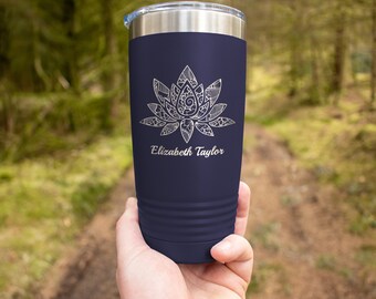 Personalized Lotus Mandala Tumbler: Laser Engraved Stainless Steel, Yoga Gift
