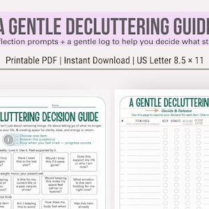 Gentle Decluttering Guide Printable | Fillable Decision Log & Reflection Prompts | Home Reset PDF
