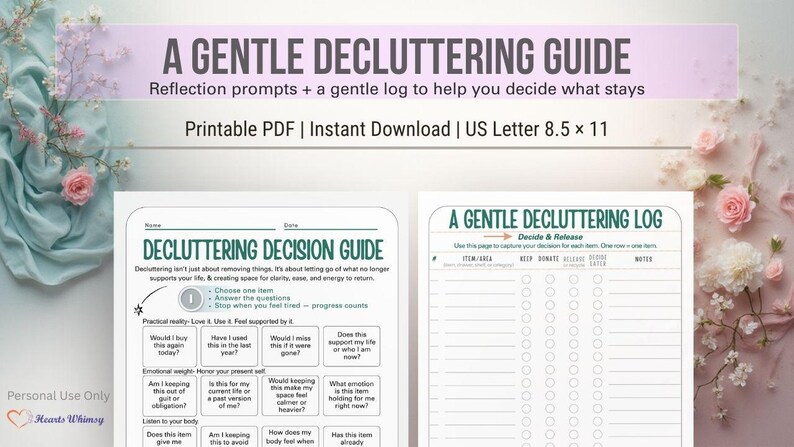 Gentle Decluttering Guide Printable | Fillable Decision Log & Reflection Prompts | Home Reset ...