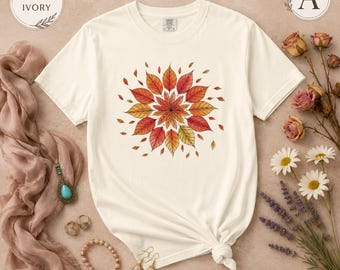 Fall Leaves Mandala T-Shirt: Comfort Colors Autumn Tee