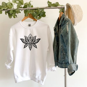Lotus Mandala flower Adult Crewneck SweatShirt, Water lily pullover, Namaste Yoga Lifestyle Sweater, Relaxation Apparel, Yoga teacher gift