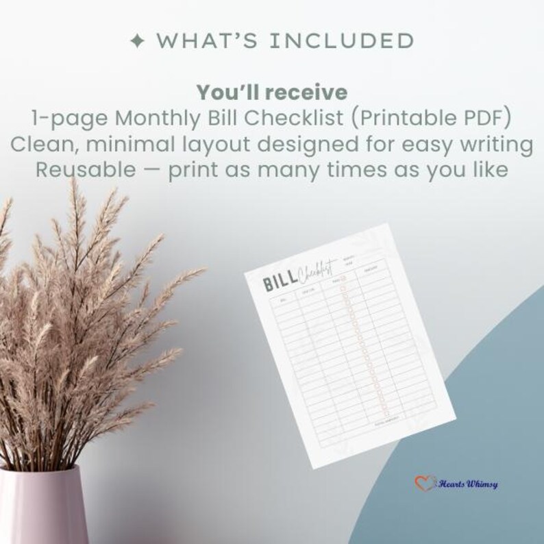 Minimal Monthly Bill Checklist | Printable PDF Budget Tracker, Easy ...