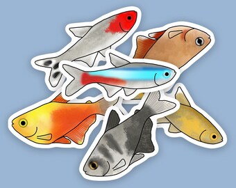 6pc, Weatherproof Tetra Stickers, Tetra Art, Tetra Decal, Tetra Lover Gift, Aquarium Stickers, Fish Tank Art, Fish Stickers, Neon Tetra
