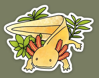 1 pc, Yellow Axolotl Sticker, Cute Axolotl Art, Gifts for Amphibian Lovers, Axolotl Mom, Salamander Stickers and Gifts, Freshwater Plants