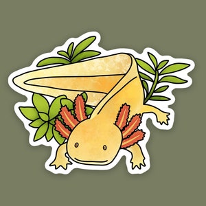 1 pc - Vinyl Yellow Axolotl Sticker, Cute Axolotl Art, Gifts for Amphibian Lovers, Axolotl Mom, Salamander Stickers and Gifts, Freshwater