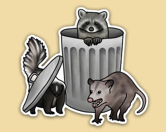 1 pc - Vinyl Trash Crew Sticker,  Raccoon Sticker, Wildlife Sticker, Skunk Gifts, Possum Sticker, Trash Panda Sticker, Nature Sticker