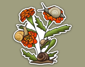 1 pc - Vinyl Snails Sticker, Terrestrial Snails, Nature Stickers, Cottagecore sticker, Snail Art, Waterbottle Nature Sticker, Floral Snail