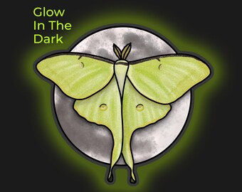 1 pc - Vinyl Luna Moth Glow in the Dark Sticker, Moth Decal, Moth Lover Gift, Nature Decal for Water Bottle, Wildlife Bug Insect, Luna Moth