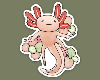 1 pc, Pink Axolotl Sticker, Cute Axolotl Art, Gifts for Amphibian Lovers, Axolotl Mom, Salamander Stickers and Gifts, Freshwater Plants