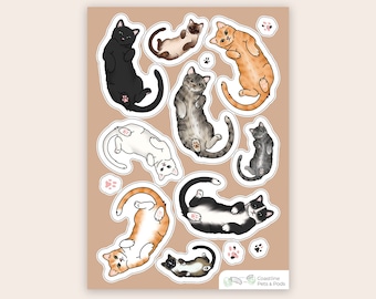 1 pc - Vinyl Cat Sticker Sheet, Cat Sticker Pack, Gift for Cat Lover, Pet Stickers, Tabby, Siamese, Cat Owner Gift, Cat Mom, Cat Dad, Decal