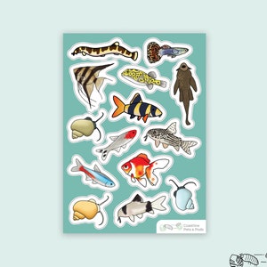 1 pc - Vinyl Freshwater Fish Sticker Sheet, Aquarium Decals, Loach Gifts, Corydoras, Tetras, Pleco, Guppy, Fish Tank Lover Art, Snails