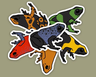 6 pcs - Weatherproof Dart Frog Stickers, Dart Frog Art, Frog Stickers, Frog Lover Gift, Wildlife Art, Sticker Gift, Frog Lovers, Dart Frogs