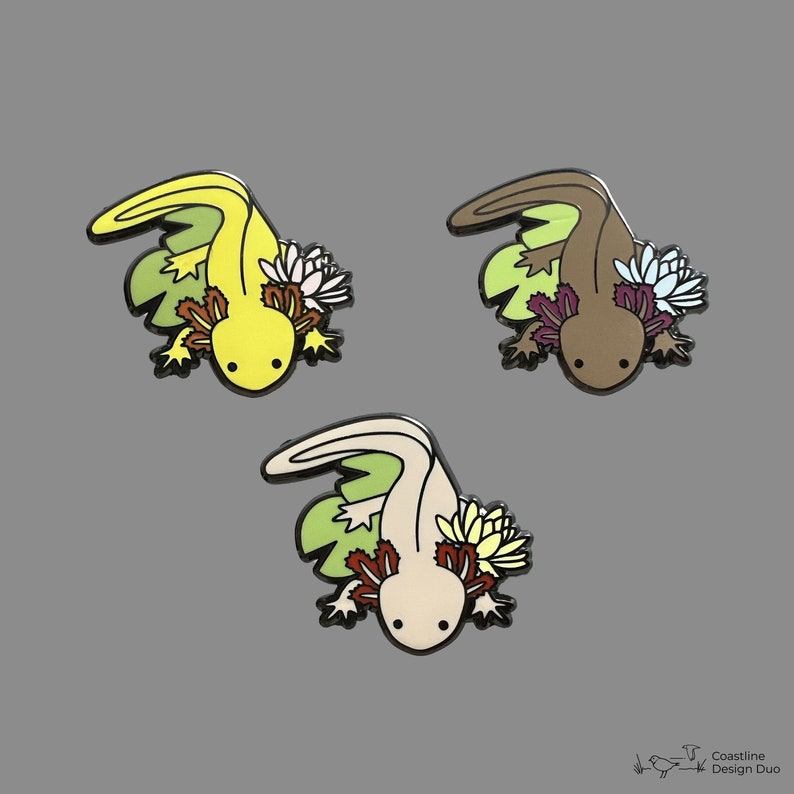 Axolotl Enamel Pins, Axolotl Pins, Axolotl Pinbacked Buttons, Axolotl Lover Gift, Amphibian Pins, Axolotl Lover Gift, Axolotl Pins image 1