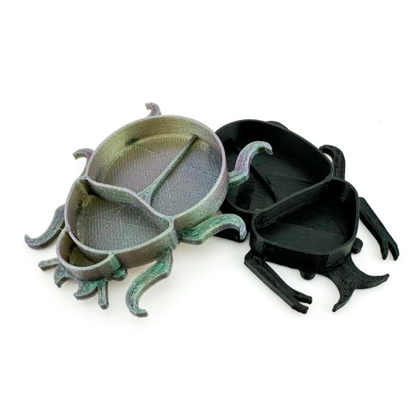 2 pc - Rhinoceros Beetle and Shiny Dung Beetle Isopod Feeding Dishes, Reptile Dish, Nature Themed Calcium Dish, Invertebrate Bug Food, Snail