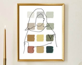 Anastasia - Arte de línea continua - Figura femenina - Salpicadura de bloque de color - Impresión de arte digital