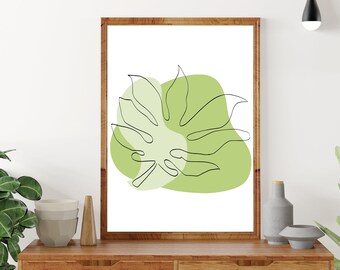 Arte de línea continua - Planta de hoja de Aralia - Arte de pared original - Impresión digital