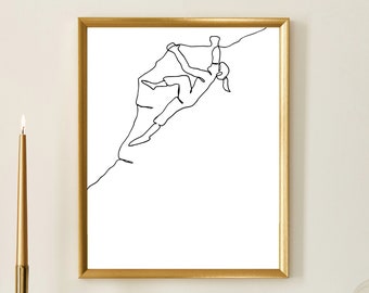Rock Climber Arte de línea continua - Arte de pared original - Impresión digital